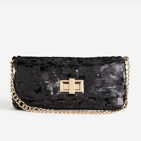 H&M black sequin shoulder bag 9.5"X4.25"X1.5" - Picture 1 of 4